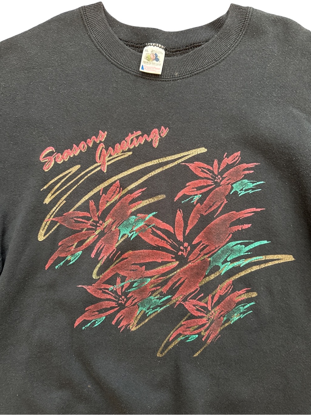 Vintage “Seasons Greetings” Holiday Christmas Sweatshirt Women’s Size XL Faded